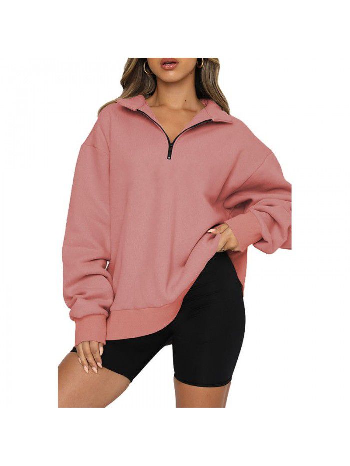 Women's Sweater Women's Autumn New Solid Color Half Zipper Pullover Long Sleeve Loose Top