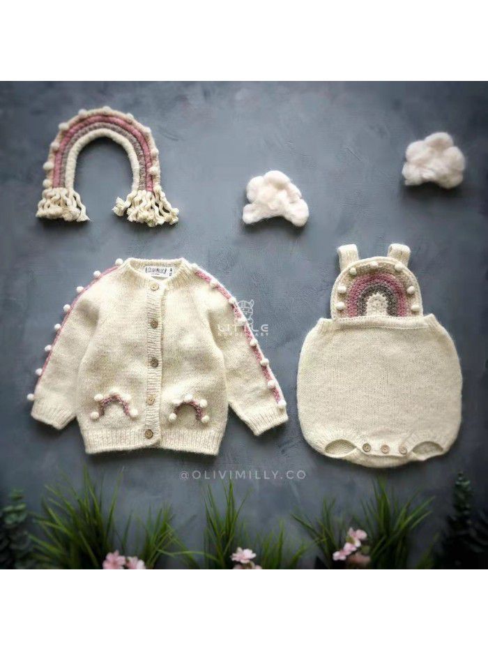 Handmade embroidery small crowd rainbow ball children's cardigan sweater girls coat 