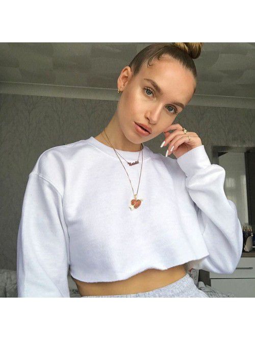 Women's New Solid Color Loose Slim Show Umbilical ...
