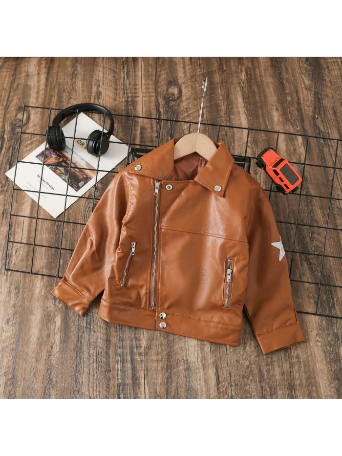 Autumn and Winter Fashion Leather Jacket Children's Handsome and Fashionable Motorcycle Wear PU Leather Cool Leather Clothes