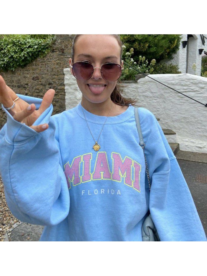 Autumn and Winter New Long Sleeve T-shirt Round Neck Printed Sweater Loose Casual Women's Top 