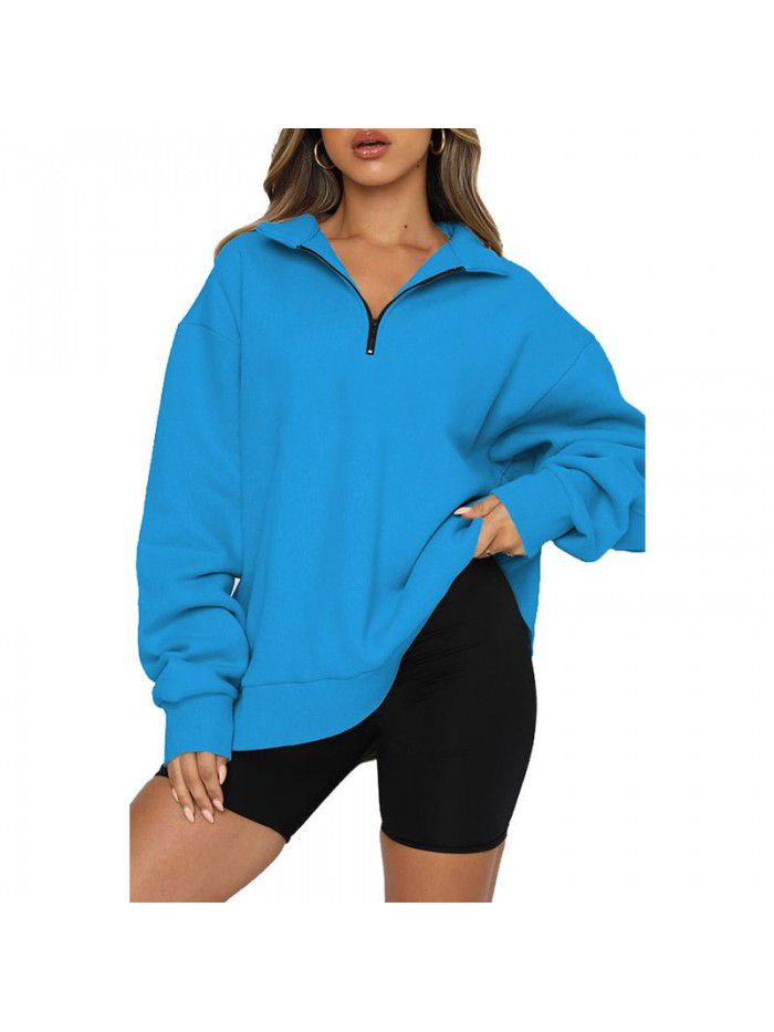 Women's Sweater Women's Autumn New Solid Color Half Zipper Pullover Long Sleeve Loose Top