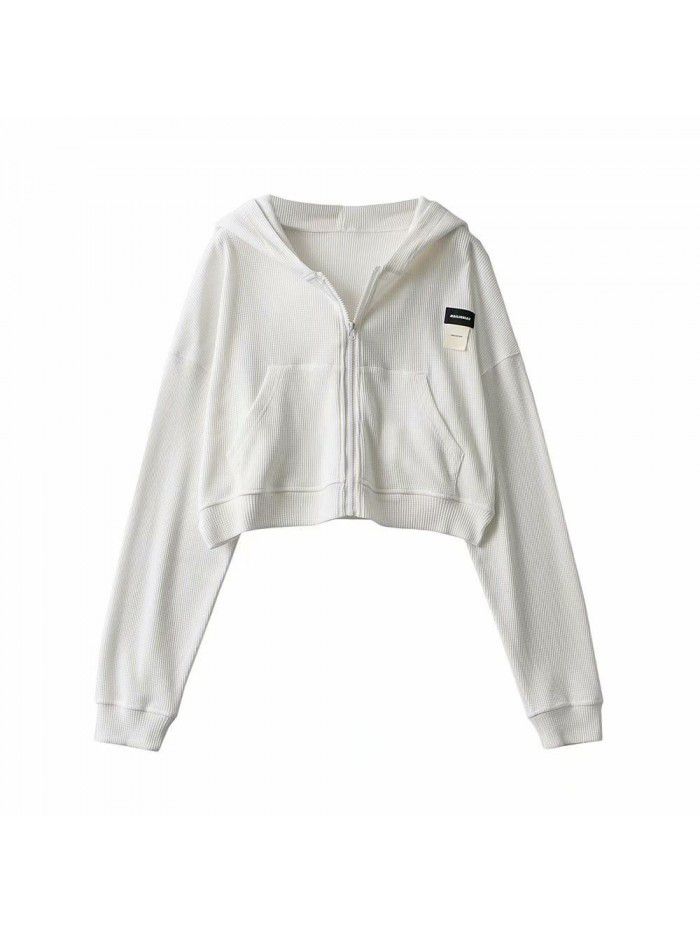 Zippered hooded sweater, comfortable and casual, fashionable and slimming top for women