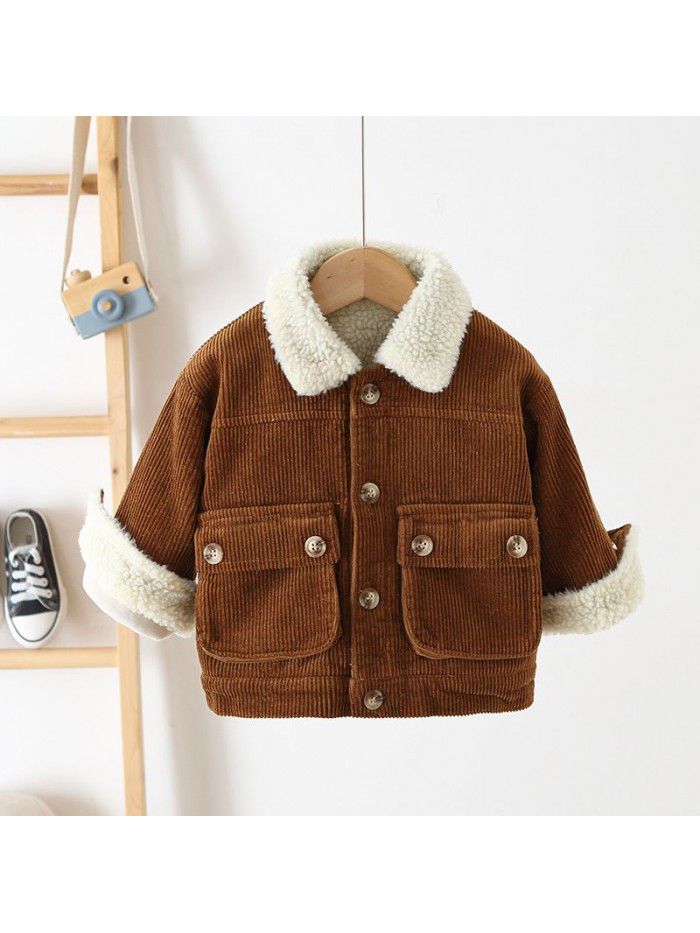 Children's winter children's coat Korean version of men's and women's corduroy coat plush foreign style warm children's coat 