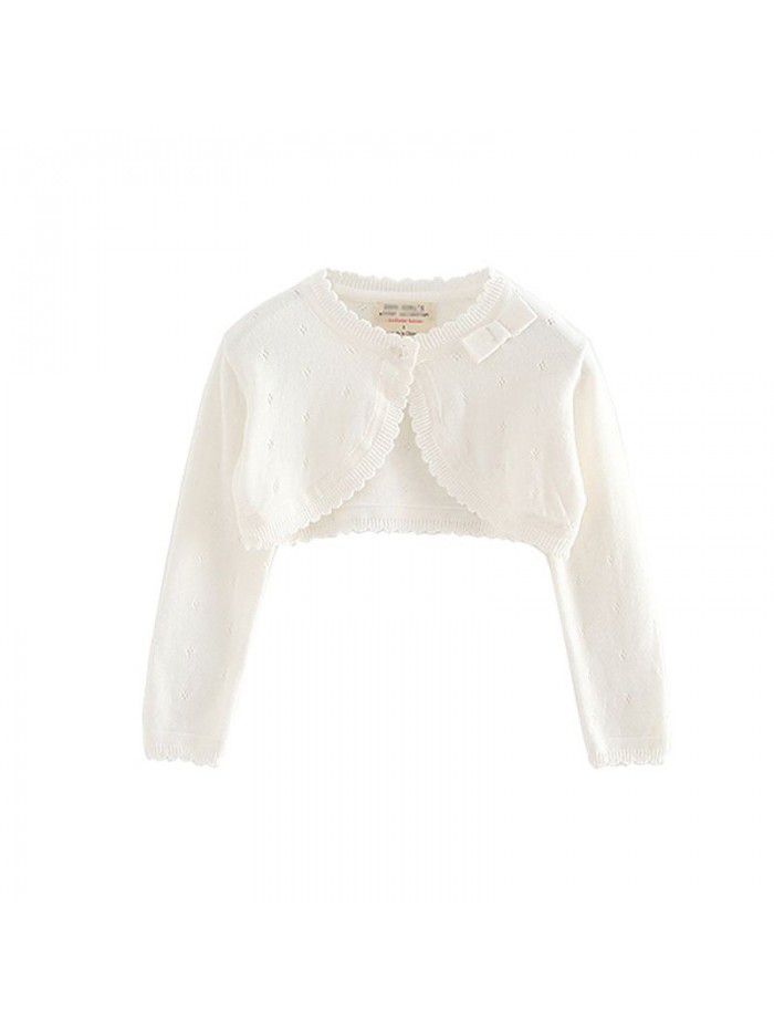 Bowknot middle and small children's shawl children's air-conditioned shirt summer girls knitted cardigan coat 