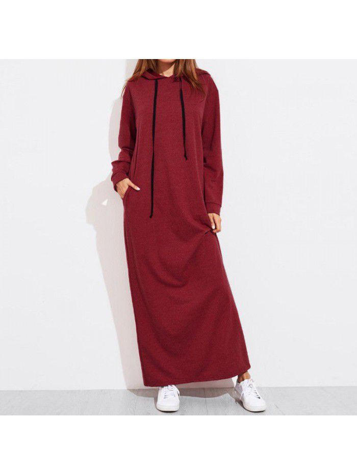 Spring, Summer, and Autumn Women's Long Sleeve Hooded Long Sweater Dress