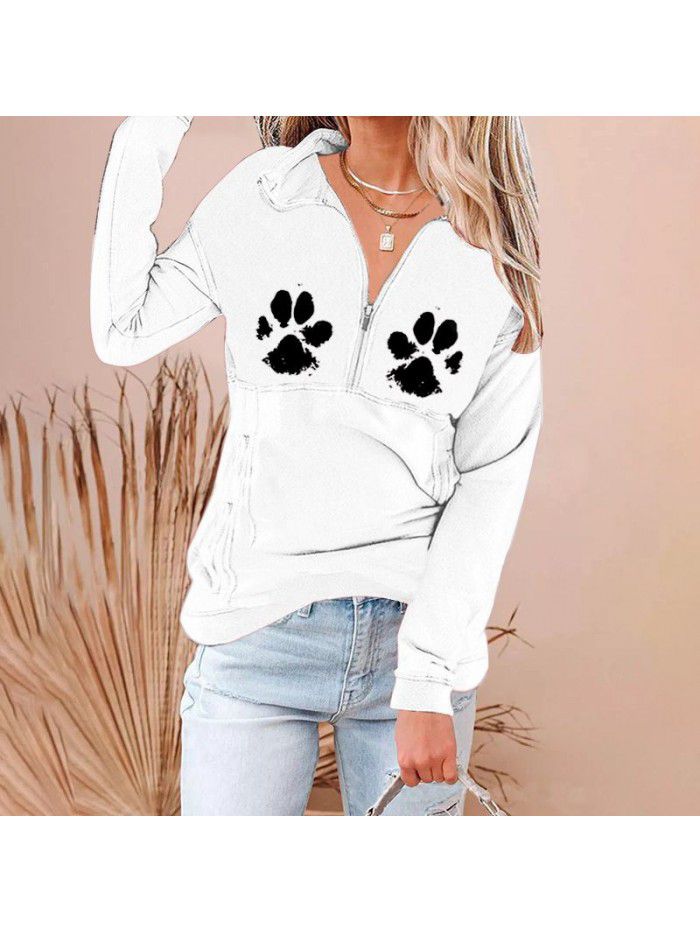 Autumn Street Trendy Cotton Pullover Long Sleeve Hooded Loose Sweater Women's T-shirt