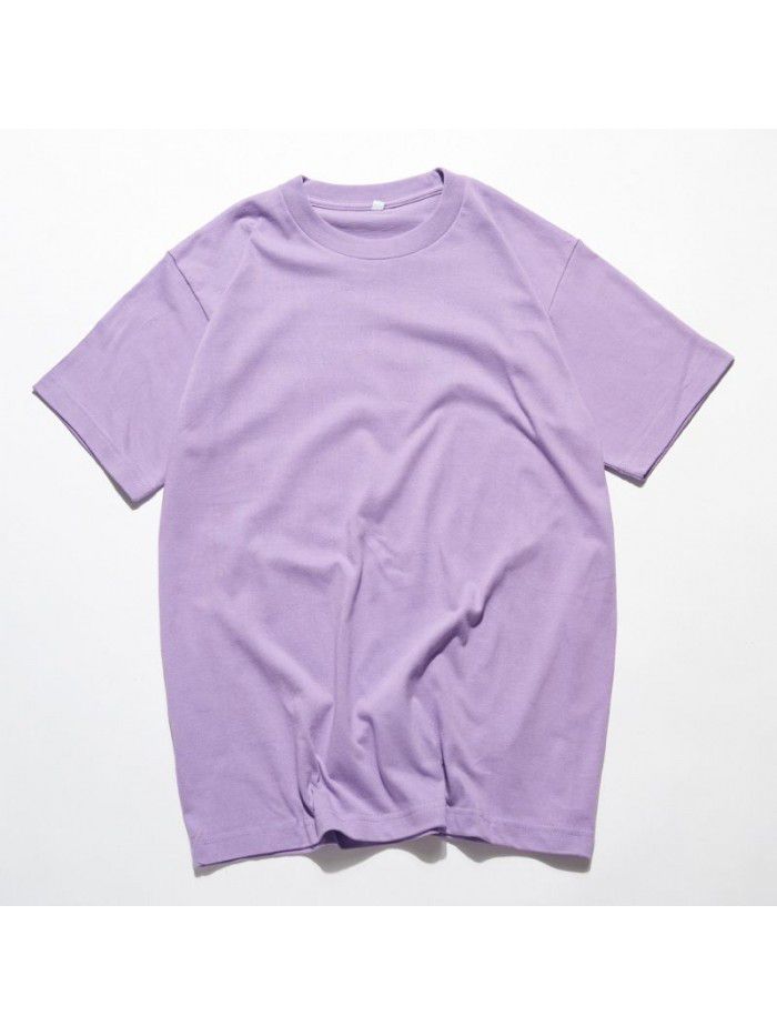 Cotton short sleeved T-shirt for men and women, solid white men's blank shirt trendy brand 