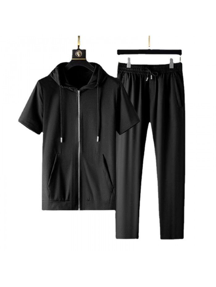 Cardigan suit sweater men's spring summer new loose hooded jacket men's casual sportswear top 