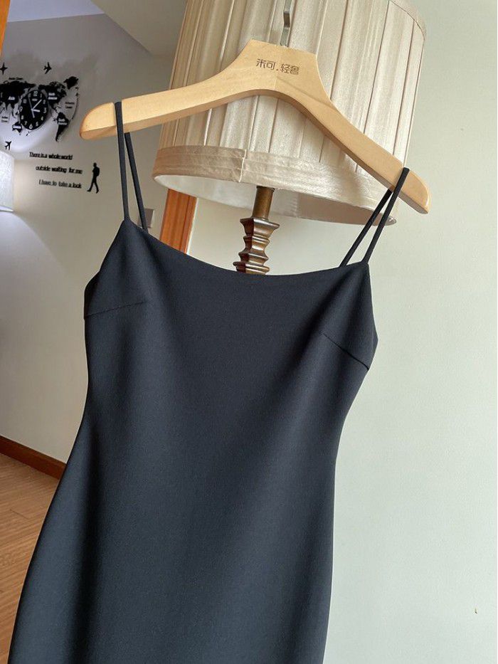 French suspender dress, spring/summer new style with side slit and long skirt trend 