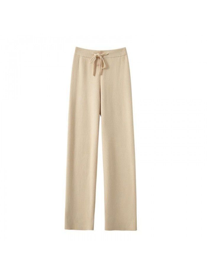Cashmere knitted wide leg trousers for women in autumn and winter, white thickened, high waist, straight tube, loose, draping wool trousers 