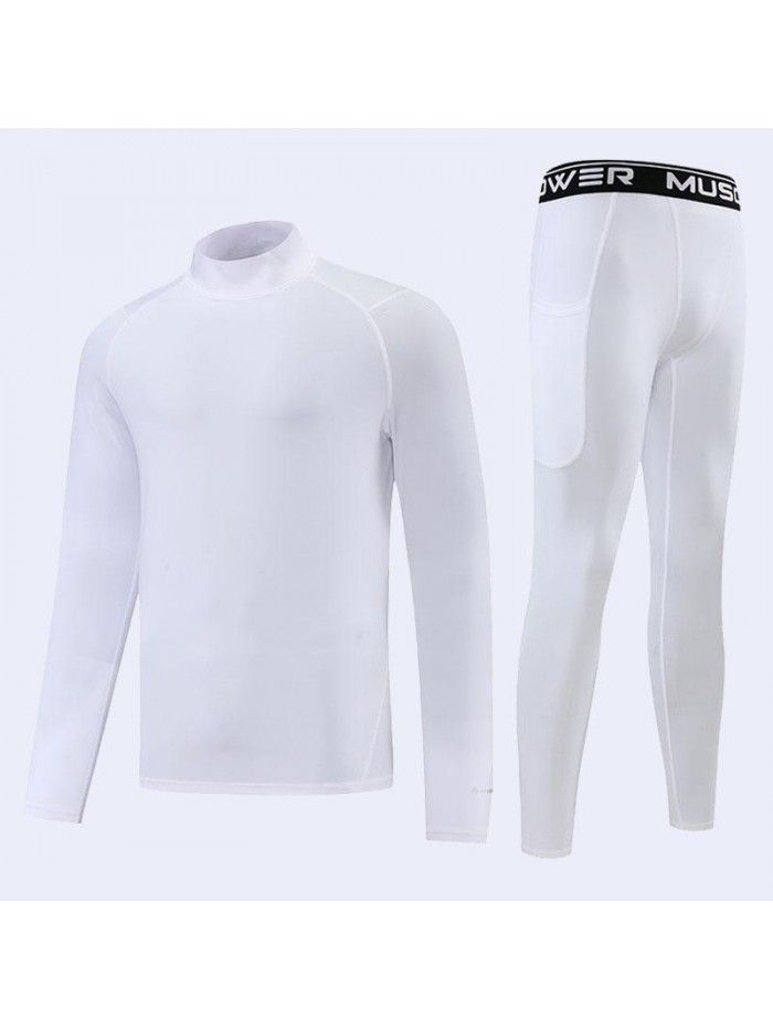 High neck long sleeved tight fitting suit for men's autumn quick drying sports fitness suit, spandex high elasticity running suit, basketball training suit 