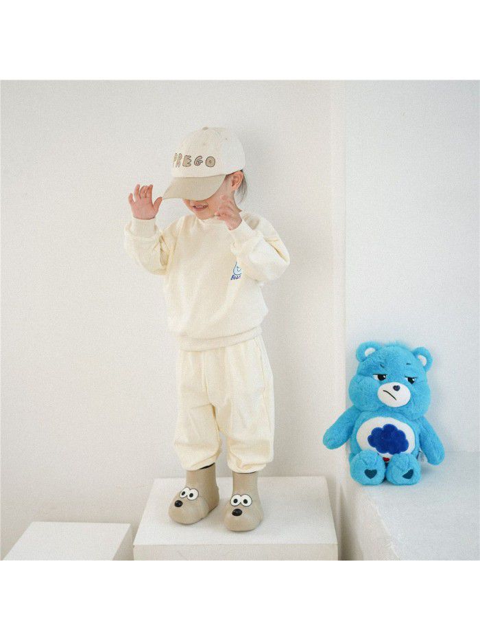 Girls' autumn clothing Korean children's clothing Autumn style solid color sports set Baby pure cotton sweaters and pants two pieces 