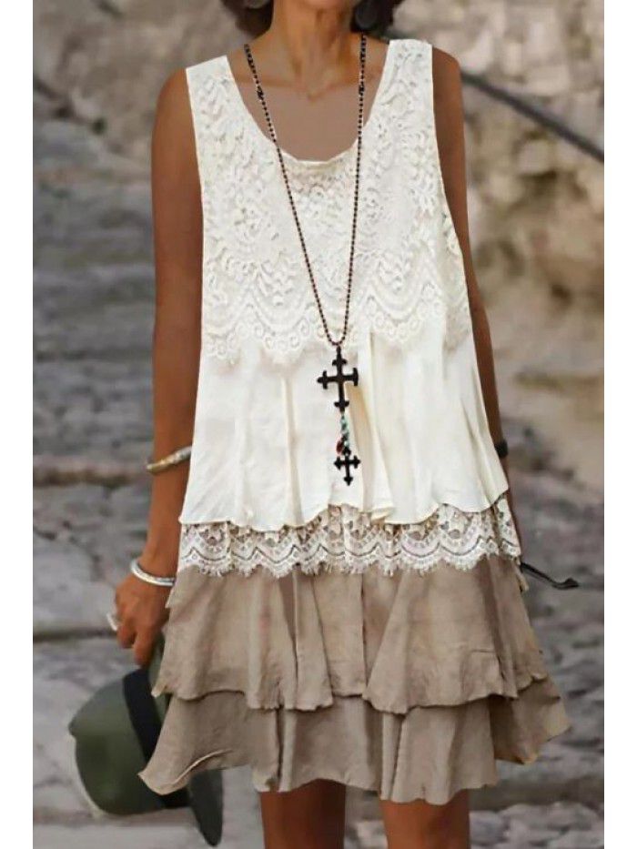 Spring Fashion Splice Loose Pullover Medium Dress Cake Skirt for Women 