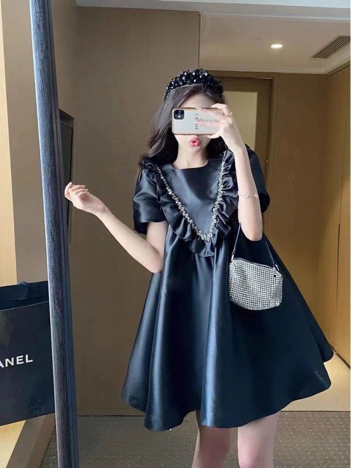 Fashionable French Loose Fit Dress with Versatile Temperament, Fat Sister Dress, Female Student Large Fashionable French Loose Fit Dress with Versatile Temperament, Fat Sister Dress, Female Student Large