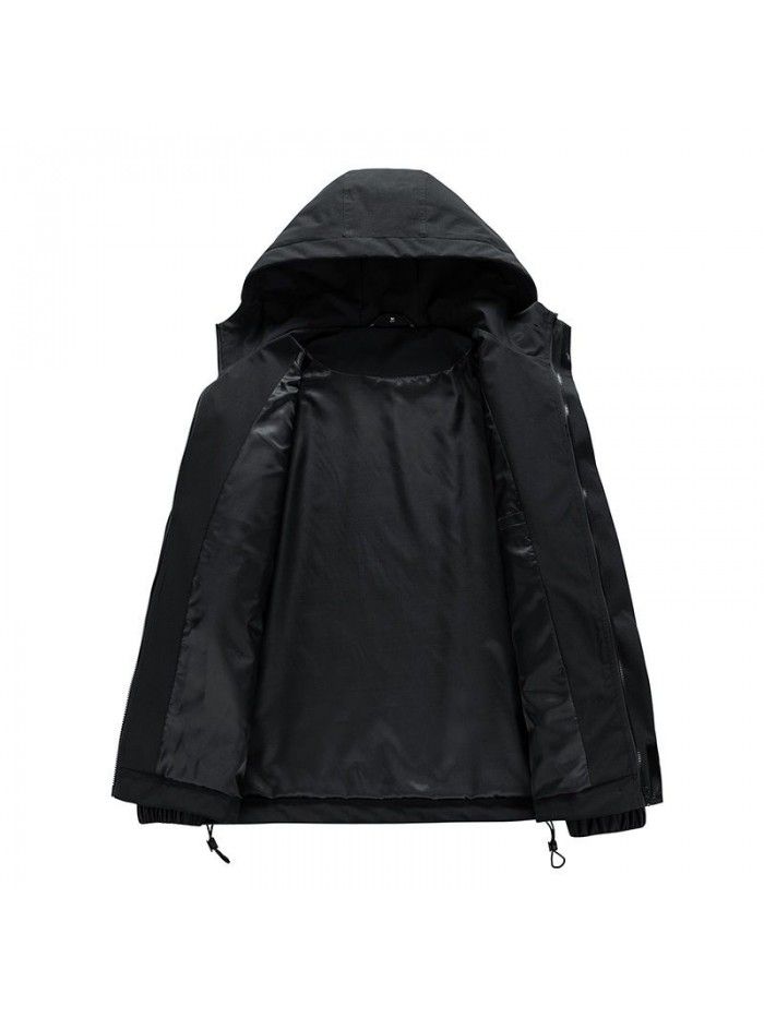 Workwear jacket, loose hooded multi pocket jacket, men's outdoor sports windbreaker, windproof solid color jacket
