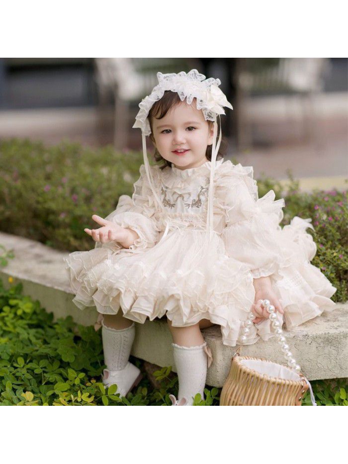 Princess dress children's dress lace fluffy yarn baby girl's first birthday dress 