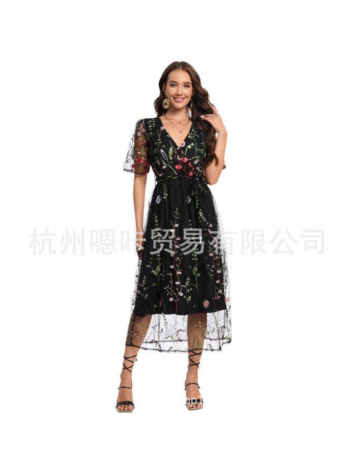Spring New Large Women's Embroidered Lace Dress Summer Two Piece Set for Women 