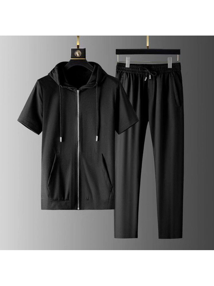 Cardigan suit sweater men's spring summer new loose hooded jacket men's casual sportswear top 