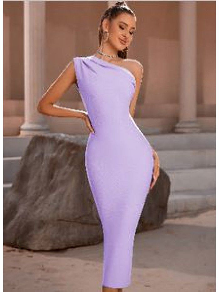 Fashionable and Elegant Women's One Shoulder Bandage Dress Sexy Sleeveless Tight Sky Blue Evening Dress  Fashionable and Elegant Women's One Shoulder Bandage Dress Sexy Sleeveless Tight Sky Blue Evening Dress