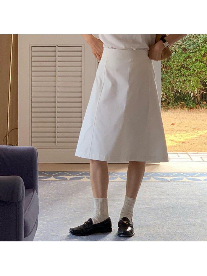 Summer High Waist A-line Half Skirt Commuting Solid Cotton White Half Body Short Skirt Korean Commuting Style 