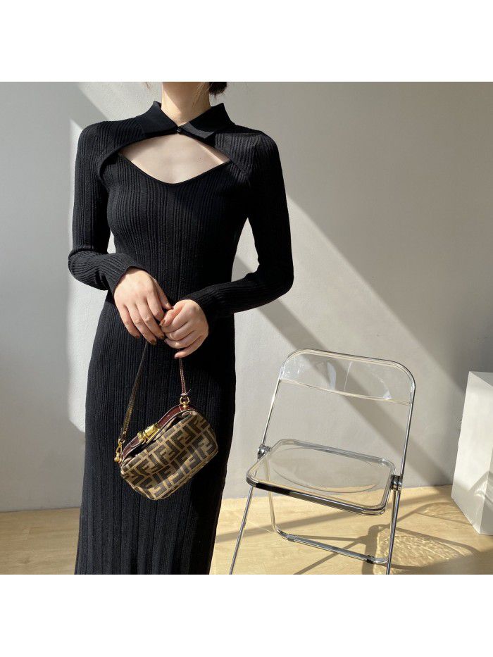 Slim Fake Two Piece Dress Women's Winter Celebrity Ladies Long Dress Temperament Slim Fit Skirt 