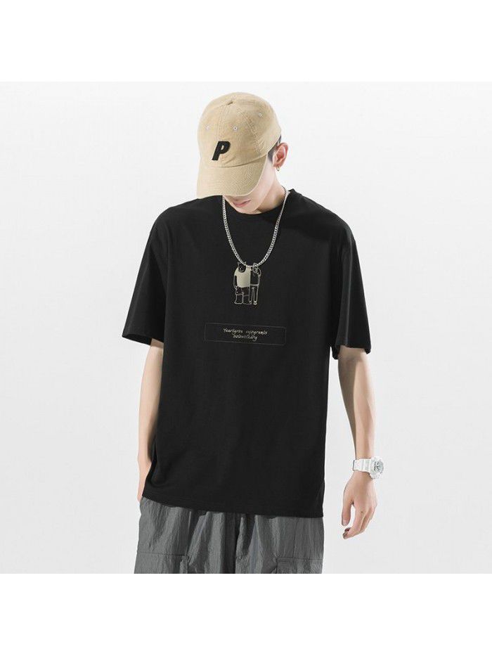 Cotton short sleeved T-shirt for men's summer new trend ins printed T-shirt for couples loose fitting casual versatile top 