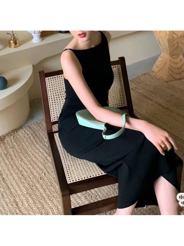Spring and summer new women's clothing temperament simple knit suspender dress sexy backless small black dress 