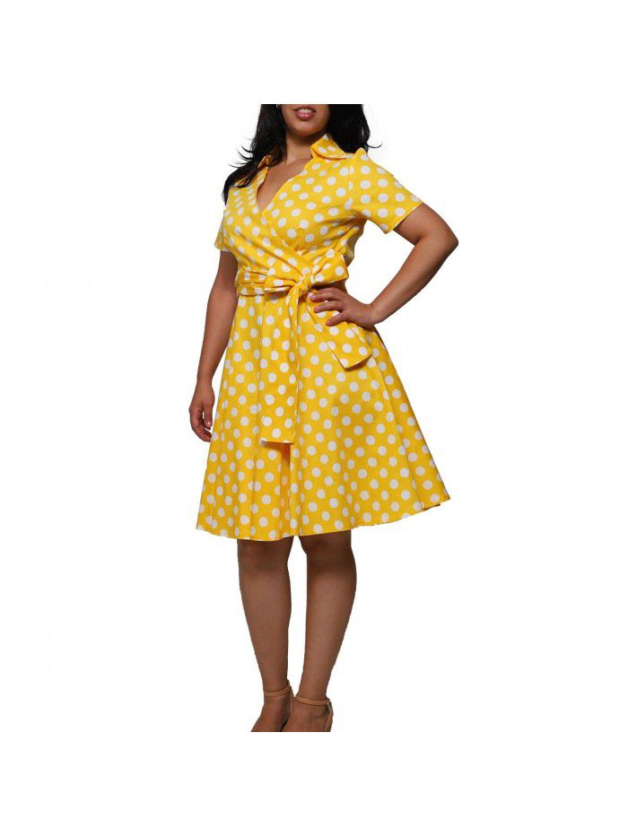 Retro large swing skirt, medium length skirt, women's Hepburn style French polka dot dress 