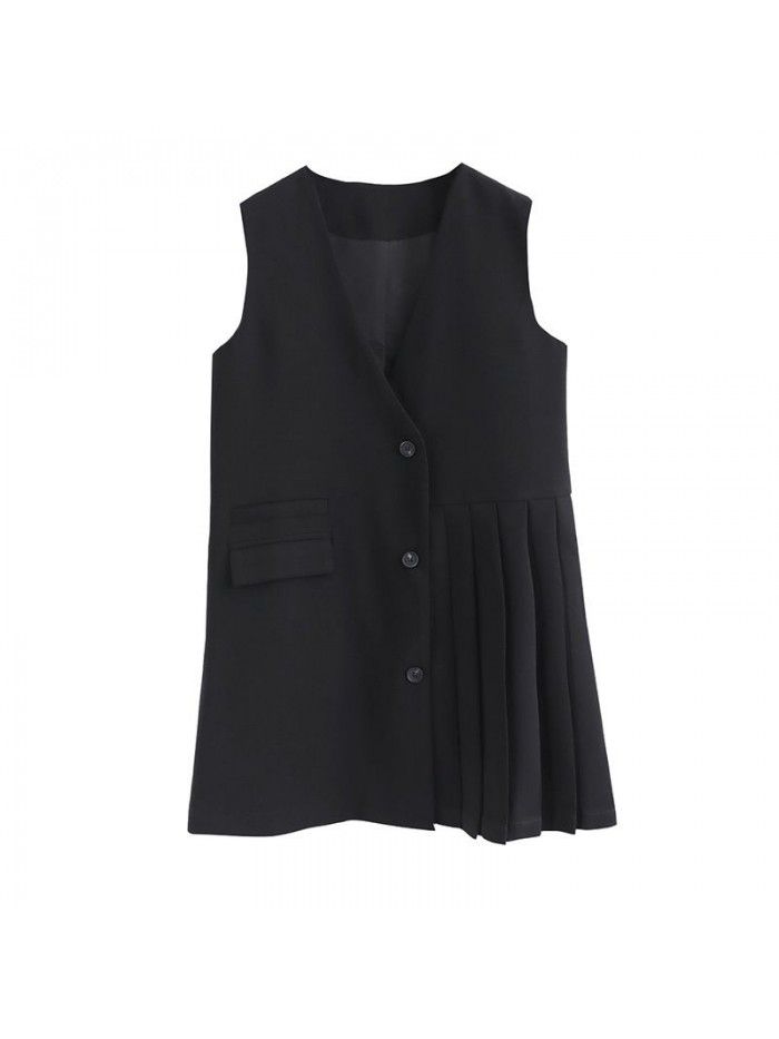 Suit dress for women's spring wear, new Korean version loose fitting small man pleated vest 