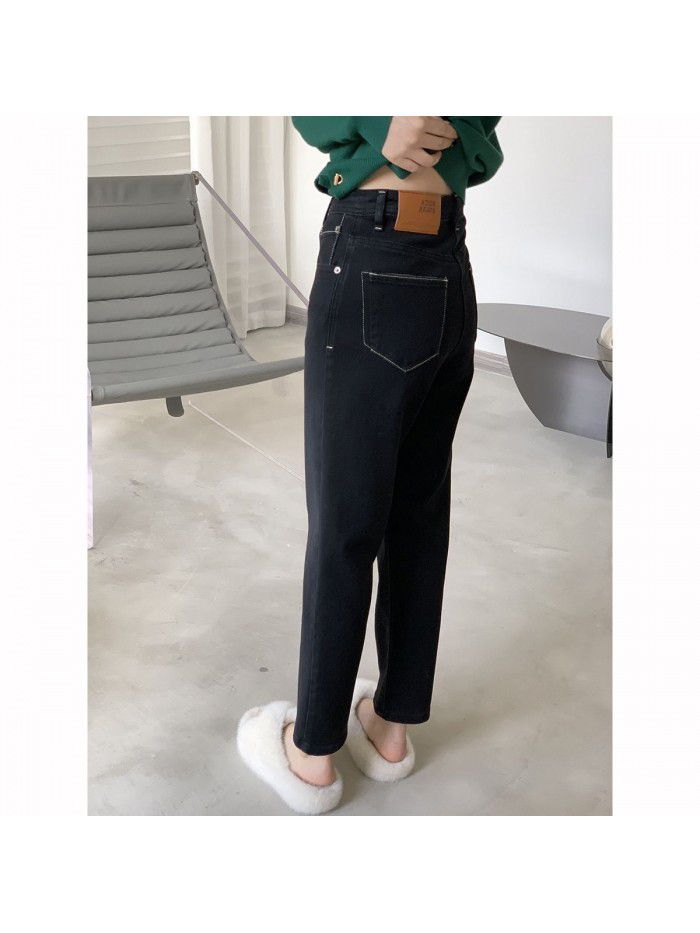 High Waist Straight Leg Jeans Women's New Black Slim Leg Length Short Versatile Crop Pants Smoke Tube Pants 