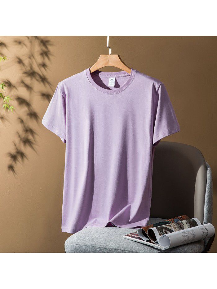 Thick Short Sleeve T-shirt for Men and Women Combed Pure Cotton Spring/Summer Solid Color Loose Half Sleeve Underlay Shirt 