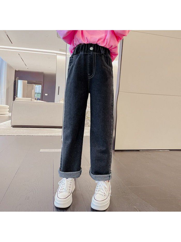 Girls' Denim Wide Leg Pants Spring and Autumn Outwear Fashionable New Medium and Large Children's Loose Pants Children's Pants 