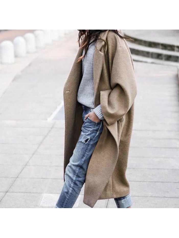 Autumn and winter Korean thick coat women's woolen windbreaker coat with flip collar for warmth