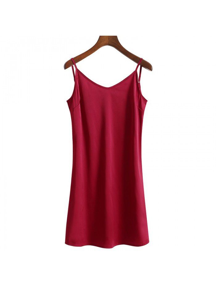 Solid color sexy lining with simulated silk satin suspender bottom pajama skirt minimalist home dress bottom skirt 