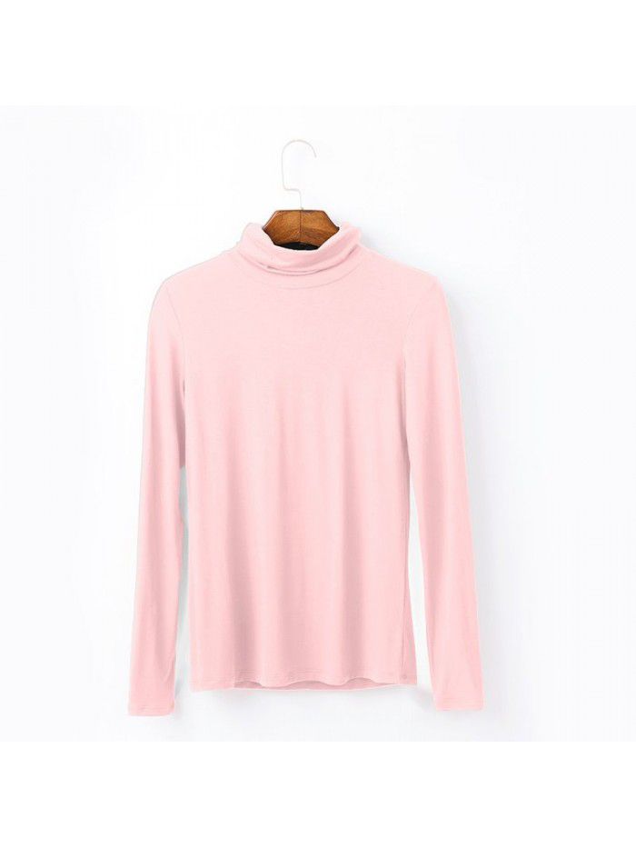 Women's autumn long sleeved T-shirt Women's solid color high neck modal base coat Women's autumn top 