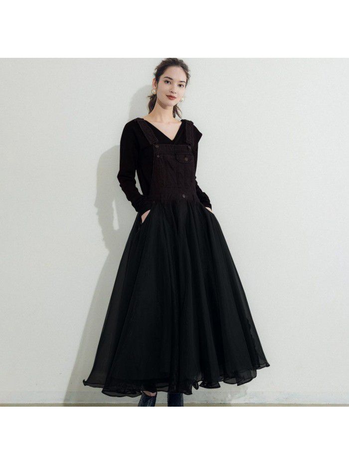 Autumn Strap Dress Japanese Spliced Mesh High Waist Dress Strap  Autumn Strap Dress Japanese Spliced Mesh High Waist Dress Strap
