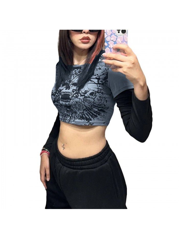 Women's tight fitting long sleeved T-shirt Street hip-hop sports casual bottom shirt 