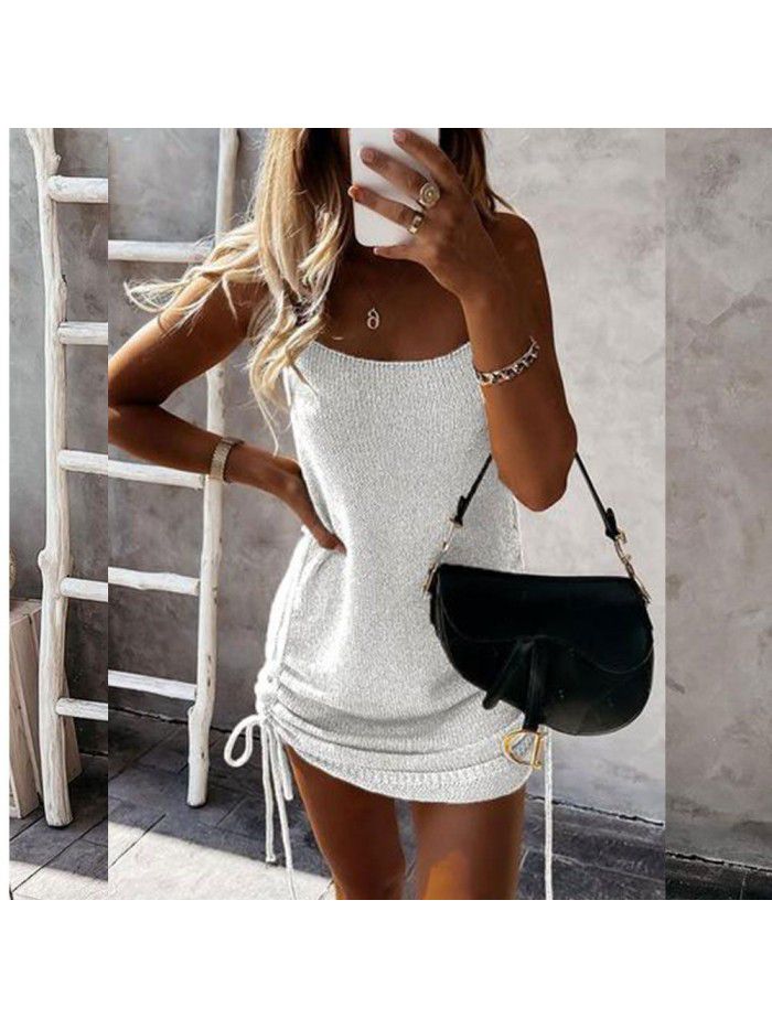 New Spring/Summer Sexy Strap Drawstring Mid Waist Skinny Open Back Dress for Women 