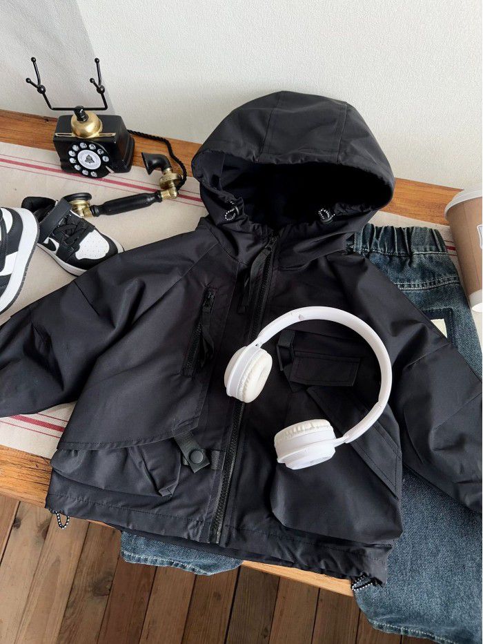 Children's versatile solid color jacket Children's clothing Autumn new baby top Korean version boys' black jacket 