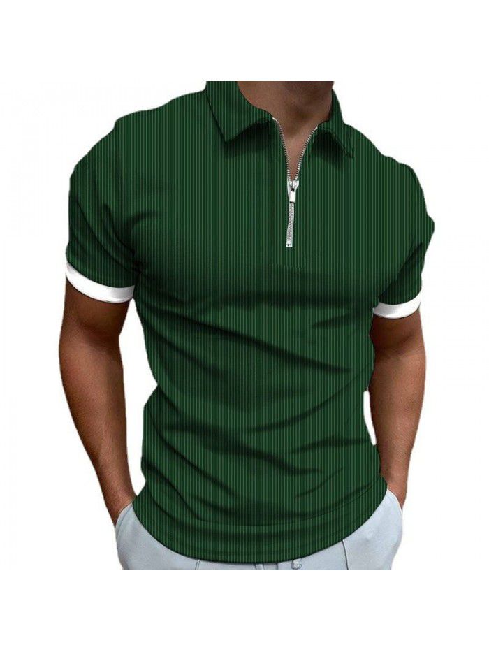 New men's POLO shirt Men's casual short sleeved lapel T-shirt 3D printed short sleeved zipper POLO 