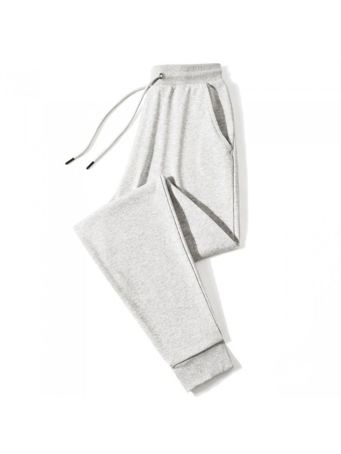 Sports pants Men's pure cotton autumn and winter close-up leggings Solid color plush warm pants Loose casual knitted sanitary pants 