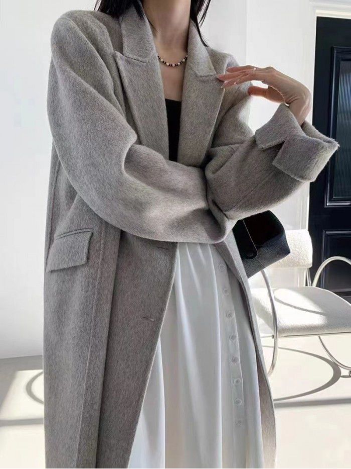 Autumn and winter women's extended high-end suit collar with double breasted wool coat temperament