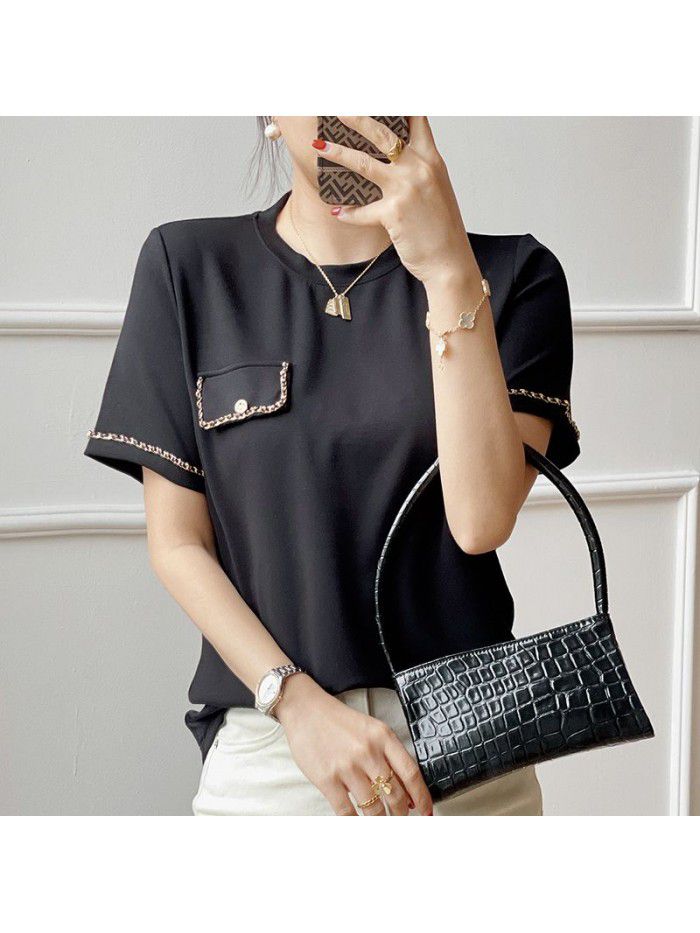 Chain T-shirt Top Slim Women's Blue 