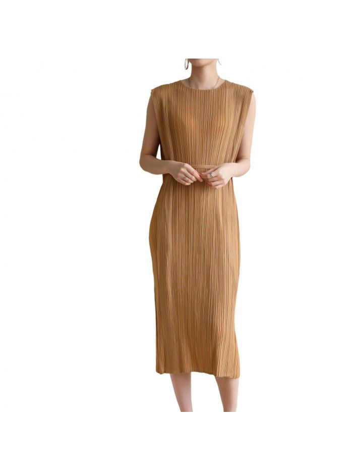 High end pleated PP mid length dress with a stylish and slimming fit and a lace up skirt