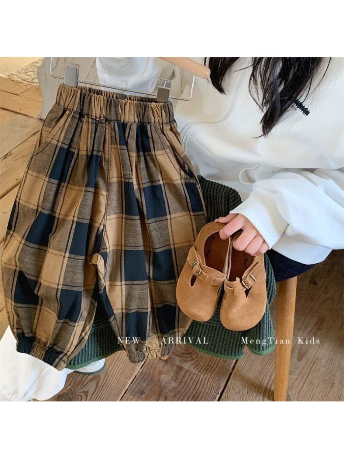 Spring and Autumn New Children's Pants Children's Korean Checkered Pants Men's Fashion Spring and Autumn Leisure Pants 