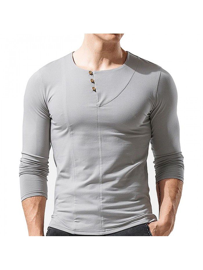 Long sleeved round neck T-shirt Men's bottom shirt Men's T-shirt