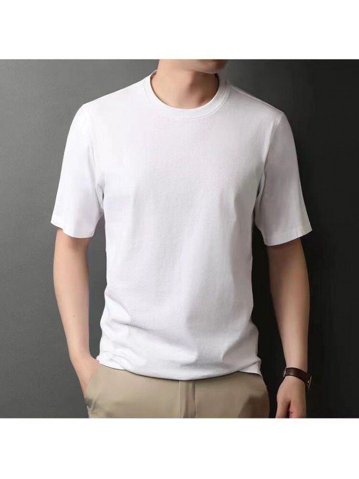 Short sleeved T-shirt for men, middle-aged and young, Korean casual fashion trend, solid color round neck pullover for men's T-shirt 