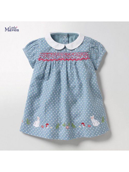 Summer New Girls' Dress Short Sleeve Cotton Polka ...