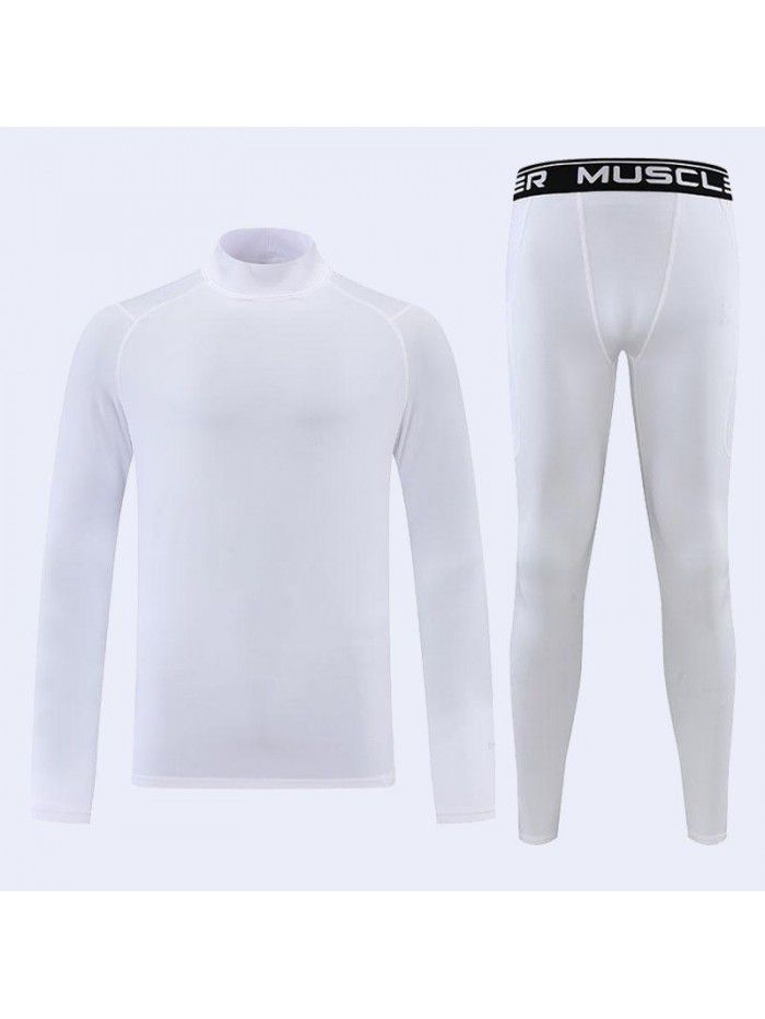 High neck long sleeved tight fitting suit for men's autumn quick drying sports fitness suit, spandex high elasticity running suit, basketball training suit 